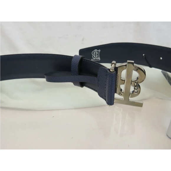 NWT BURBERRY TB 35MM ENAMEL BUCKLE LEATHER BELT IN COLOR NAVY 30/75 - Picture 4 of 4